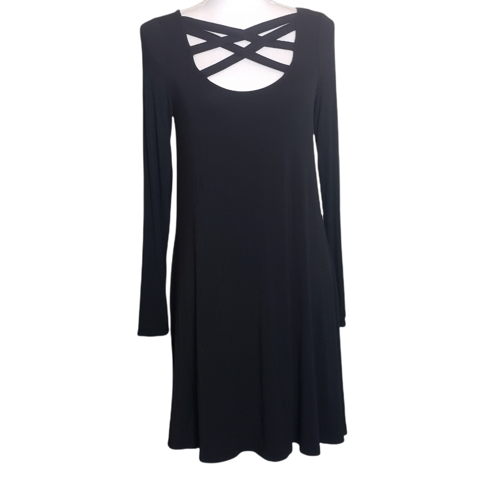 American Eagle Outfitters Black Shift Dress Sz Medium Criss Cross Front Stretch